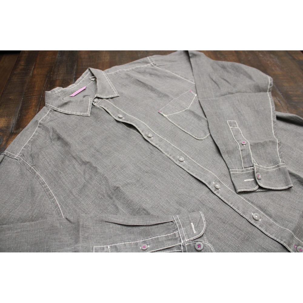Tommy Bahama Shirt Mens XL Gray Solid 100% Linen Long Sleeve Button Casual